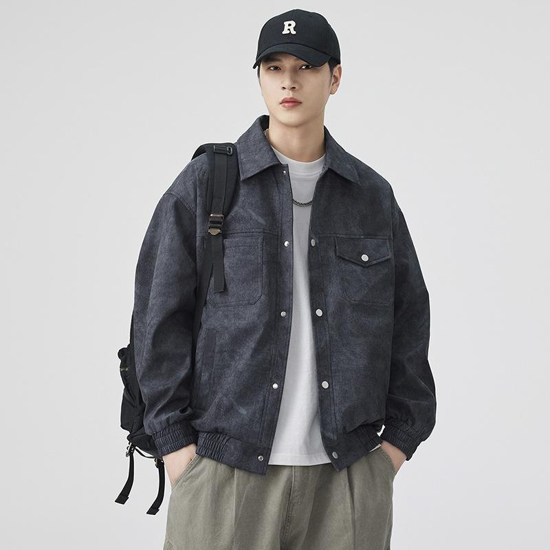 Lapel Jacket Men's Coat Tie-dyed Retro Motorcycle Baseball Uniform for Men and Women Couples Loose Leisure Sports Handsome.