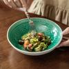 Salad Bowl Retro Green Pattern Ceramic Bowl High Value Home Dish Bowl Round Bowl Tableware Noodle Bowl