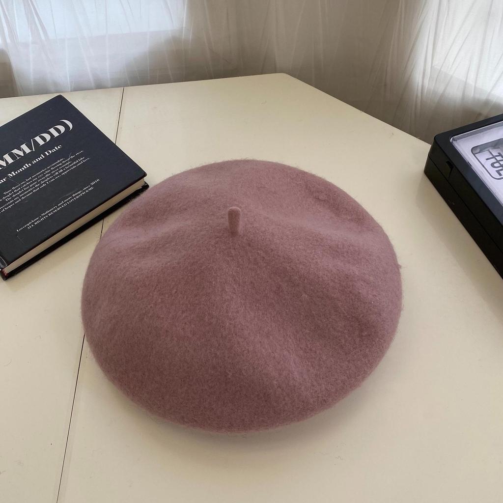 Australian Wool Beret Children'S Autumn And Winter Retro Versatile Solid Color Woolen Hat Showing Face Small Painter Hat Bud Hat