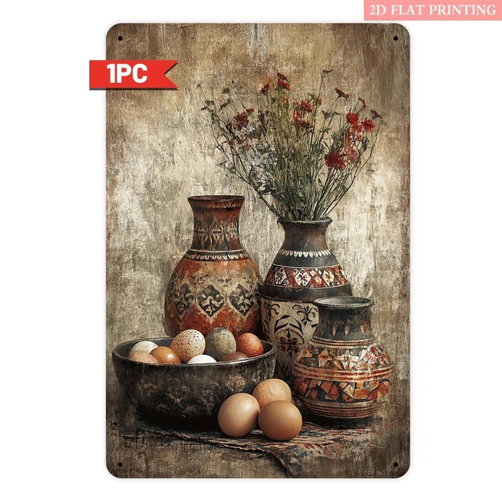 Tin Sign Retro Easter Rabbit Floral Wall Art Home Holiday Decor Metal Poster