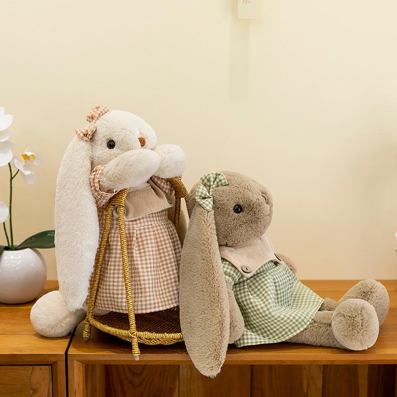 Super Cute Plaid Skirt Lily Rabbit Plush Toys for Girlfriend Valentine's Day Gift Bedroom Ornaments Hang Ear Rabbit