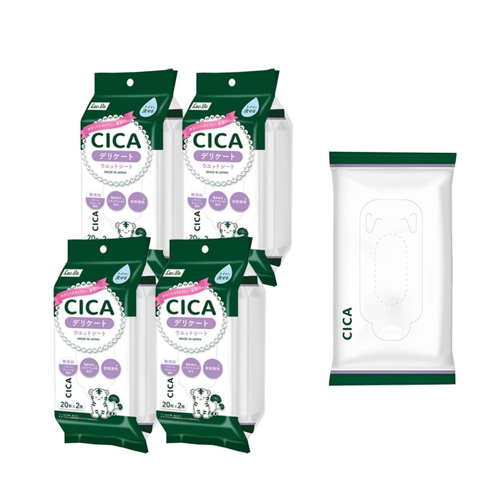 LEC CICA Water Delicate Wet Wipes sheets x 8 Flushable Made in Japan Contains Centella asiatica extract for skin conditioning 99% (20 packs) / /