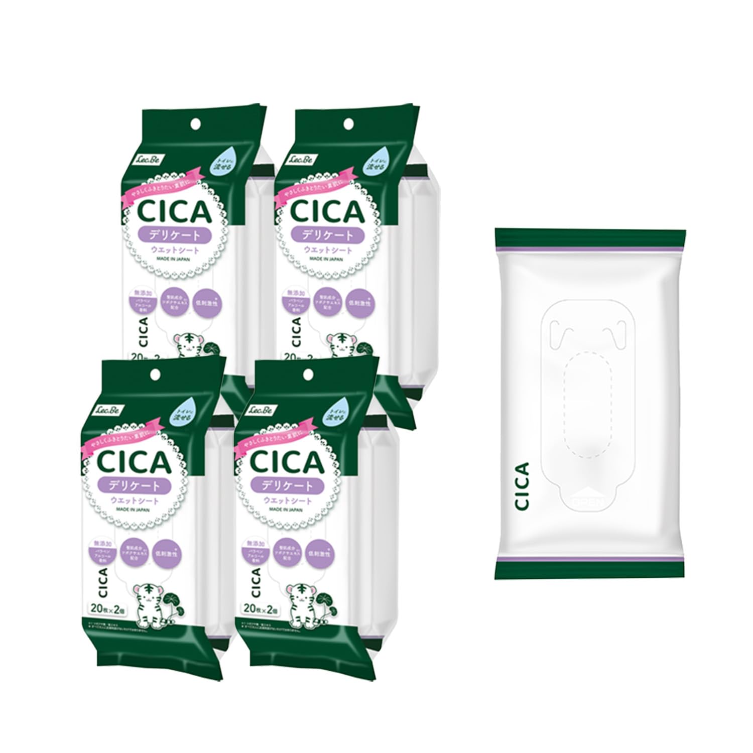 

LEC CICA Water Нежные влажные салфетки листы x 8 Смываемые Сделано в Японии Содержит экстракт центеллы азиатской для кондиционирования кожи 99% (20 упаковок) //