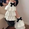 Women Plush Tiered Ruffle Leg Warmers with Bowknot Fuzzy Winter Boot Cuffs Thick Warm Furry Foot Covers Footless Socks