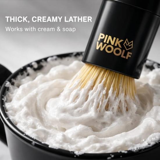 Pink Woolf Boar Shaving Brush for Men | 25mm Knot, BLACK ACRYLIC HANDLE | Creates Thick Lather & Gently Exfoliates for a Smooth Shave | Gift for Men