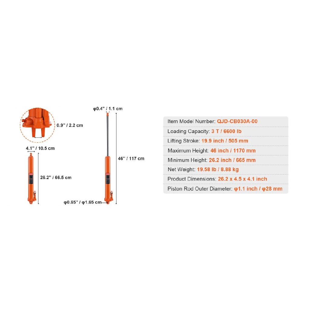 SucceBuy 3/8 Ton Hydraulic Long Ram Jack Engine Hoist Cylinder with Single Piston Pump, for Engine Lift Hoists, Hydraulic Garage