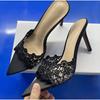 Soleist Elegant Women's Gold Lace Pumps | Pointed Toe Slip On High Heel Mules | Fashion Stiletto Shoes for Party Wedding