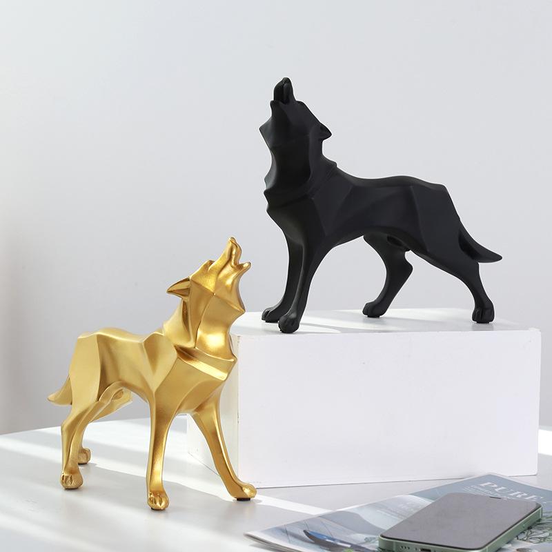 Geometric Art Growl Wolf Statue Resin Animal Figurine Crafts Home Living Room Desktop Office Bookshelf Decor Sculpture Ornaments