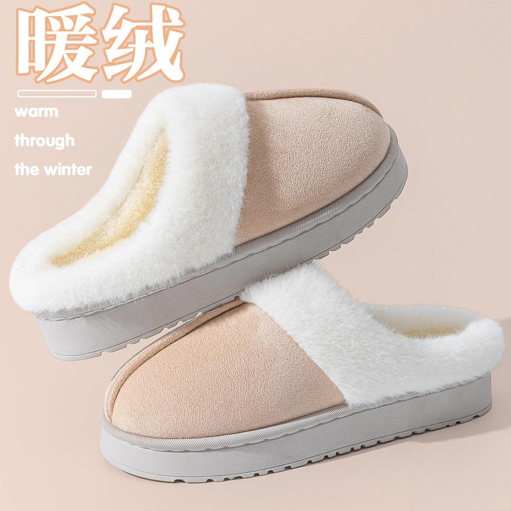 Cotton slippers women autumn and winter indoor home couple thick bottom warm suede fluffy slippers men wear outside in winter