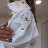 2026 New Elegant High Collar Metal Buckle Off-Shoulder Shirt Top for Women