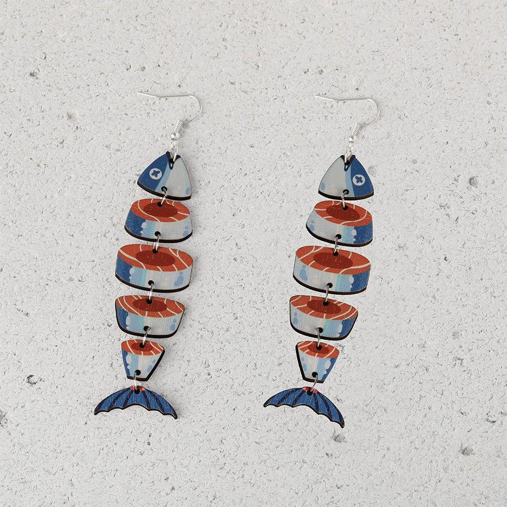 5Pairs Acrylic Wood Salmon Fish Earrings Multi Segment Beach Drop Earrings Fish Drop Earrings  Women