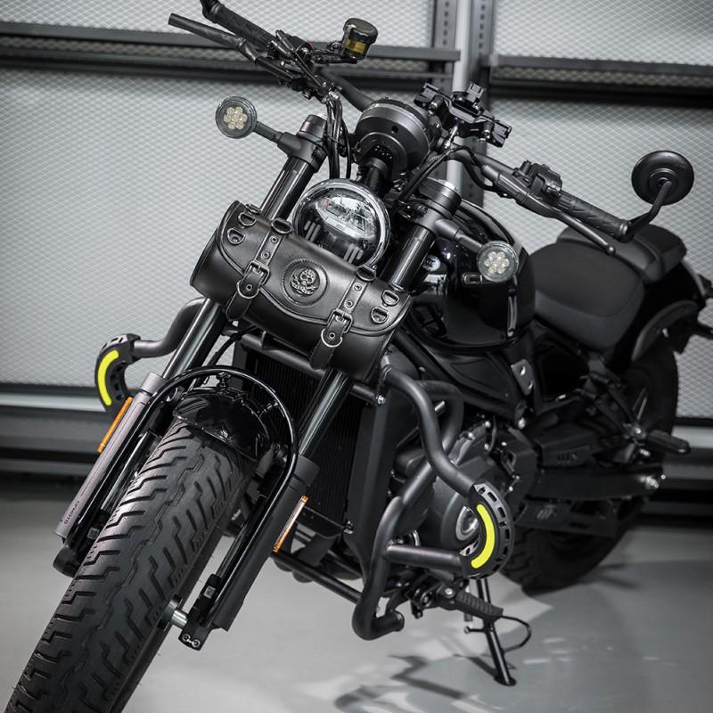 Sac de guidon de moto style punk vintage Accessoire en cuir PU Équitation à vélo Voyage en plein air