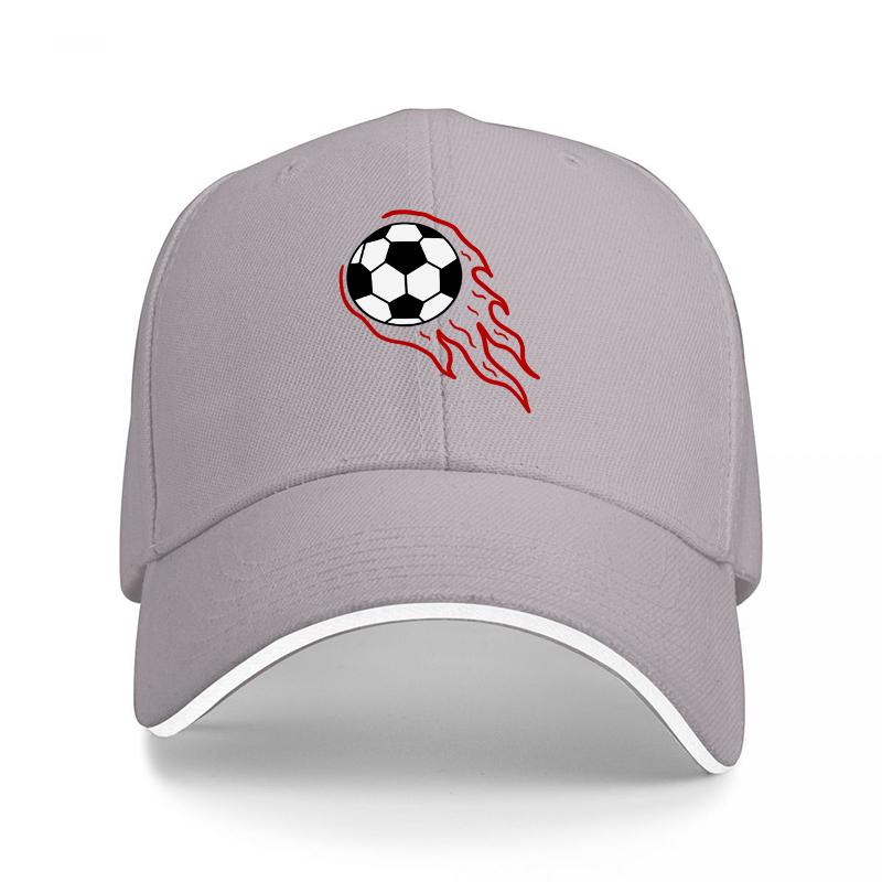 Football Flame Logo Baseball Cap Black with Red Flames and White Trim Sporty Design for Soccer Fans Adult Unisex Hat