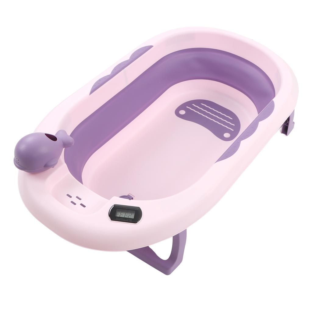 Baby Temperature Sensing Bathtub Foldable Thicked Sitting Lying Bath Bucket with Drain Hole L