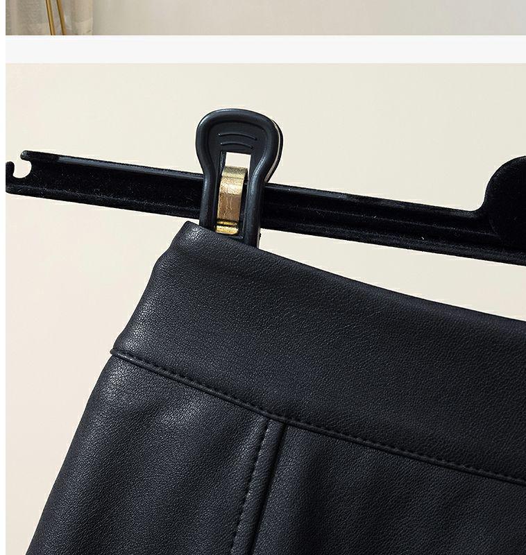 Szykowna spódnica midi A-line ze skóry PU dla kobiet - Kolekcja wiosenno-jesienna 2023 w stylu koreańskim