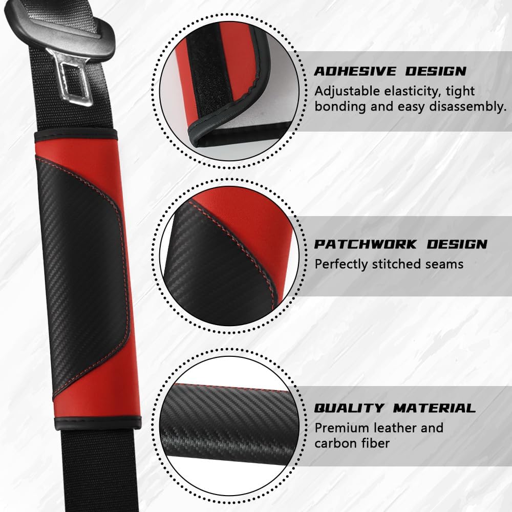 2PCS Car Seat Belt Cover Pad, Soft Carbon Fiber Leather Seatbelt Shoulder Protector For A More Comfortable Driving, Universal Safety Belt Strap Cover