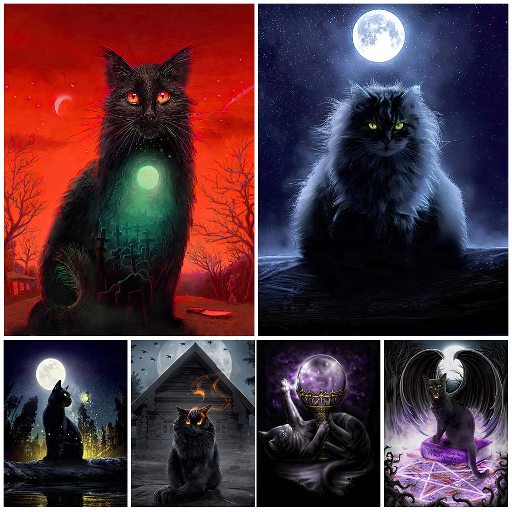 

Черная кошка символизирует смерть и возрождение настенное искусство картина маслом летучая мышь кот и волшебник волшебный массив плакат
