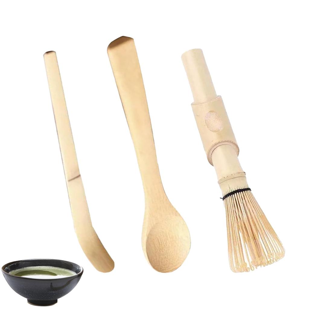 PAVIKE Matcha Tea Whisk Set (Long Handle) - Tea Ceremony Utensils, Matcha Whisk and Muddler Set, Perfect for Beginners, Matcha, Long Handle, Bamboo