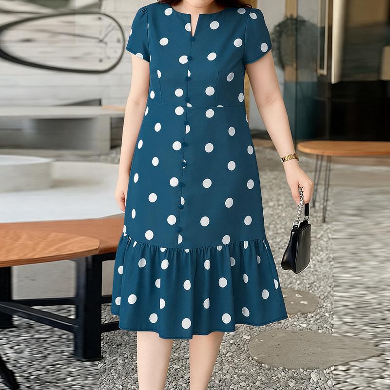 ZANZEA Women Casual V-Neck Short Sleeve Summer Polka Dot Print Dress