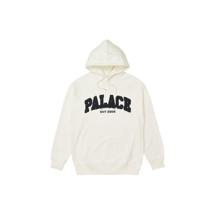 Palace FW21 Drop Shoulder Applique Hoodie White Towel Embroidery Logo Pullover Sweatshirt Unisex hoodies P21CS075 L