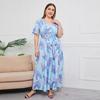 Summer Women's Dress Short Sleeve High Waist V-neck MIDI Dress Plus Size Temperament Printed Sexy Dress