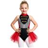 Girls Circus Ringmaster Leotard Halter Sleeveless Cutout Back Gold Trim Color Block Tulle Skirt for Halloween Role Playing Theme Party