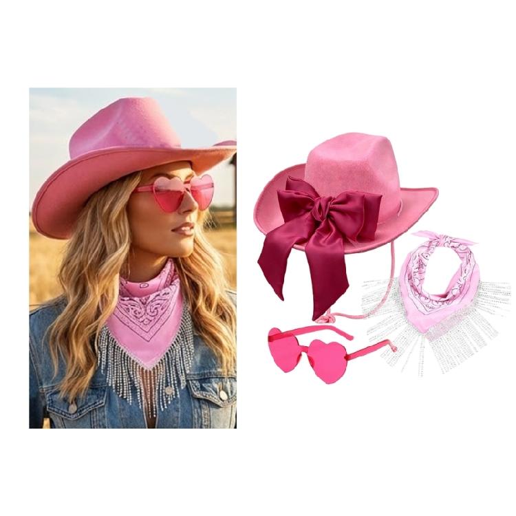 3Pcs Fashion Cowboy Costume Ensemble With Breathable Fabric Hat Multifunctional Scarf And Protective Eyewear