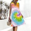 Plus Size V Neck Sleeveless Dress Deep Forest Brook Ink Painting Print For Wilderness Walking Trip