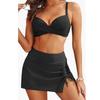 New European and American printed split three-piece bikini black suspender sexy swimsuit vacation hot spring
