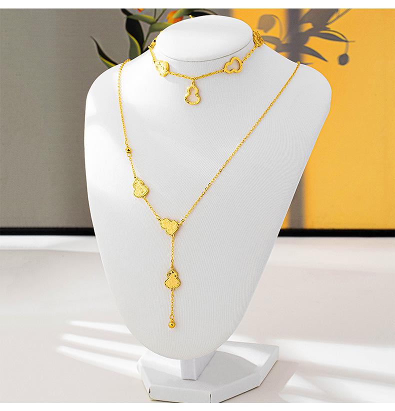 Vietnamese Sand Gold Bracelet & Crushed Ice Gourd Tassel Necklace Set - Ethnic Style Women's High-End Imitation Gold Jewelry