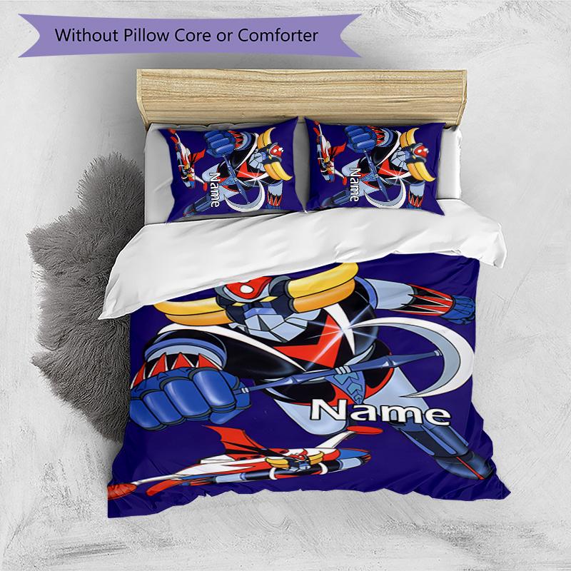 3pcs UFO Robot Grendizer2 Cover Set - Personalized Name, HD Printed Bedding with 1 Cover and 2 Pillowcases - Perfect for Home Decor, Easy Care