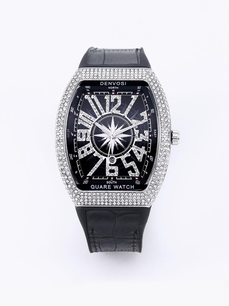 Orologio da polso di lusso con diamanti per donna Orologio al quarzo alla moda ed elegante con cinturino in silicone Impermeabile luminoso Orologio Tonneau
