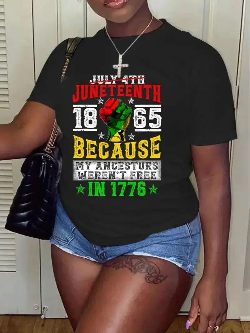 

Plus Size Juneteenth Print TShirt Short Sleeve Crew Neck Casual Top For Spring Summer Unisexs Clothing 4XL