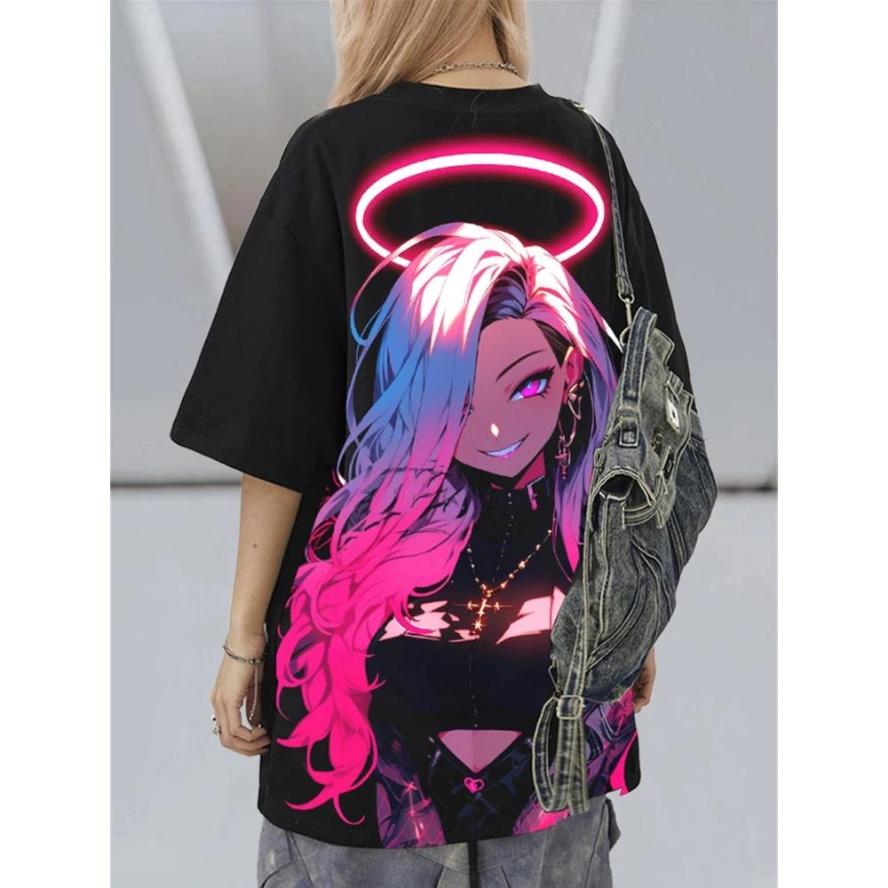 Аниме женская футболка летняя мода короткий рукав повседневный топ свободный дышащий — фото 3