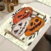 1PC Halloween Pumpkin Print Placemats Machine Washable Table Mat Linen Placemat for Kitchen Dining Table Decoration
