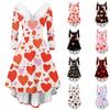 Damen stilvolles und elegantes langärmeliges V-Ausschnitt Kleid mit Valentinstags-Herzprint