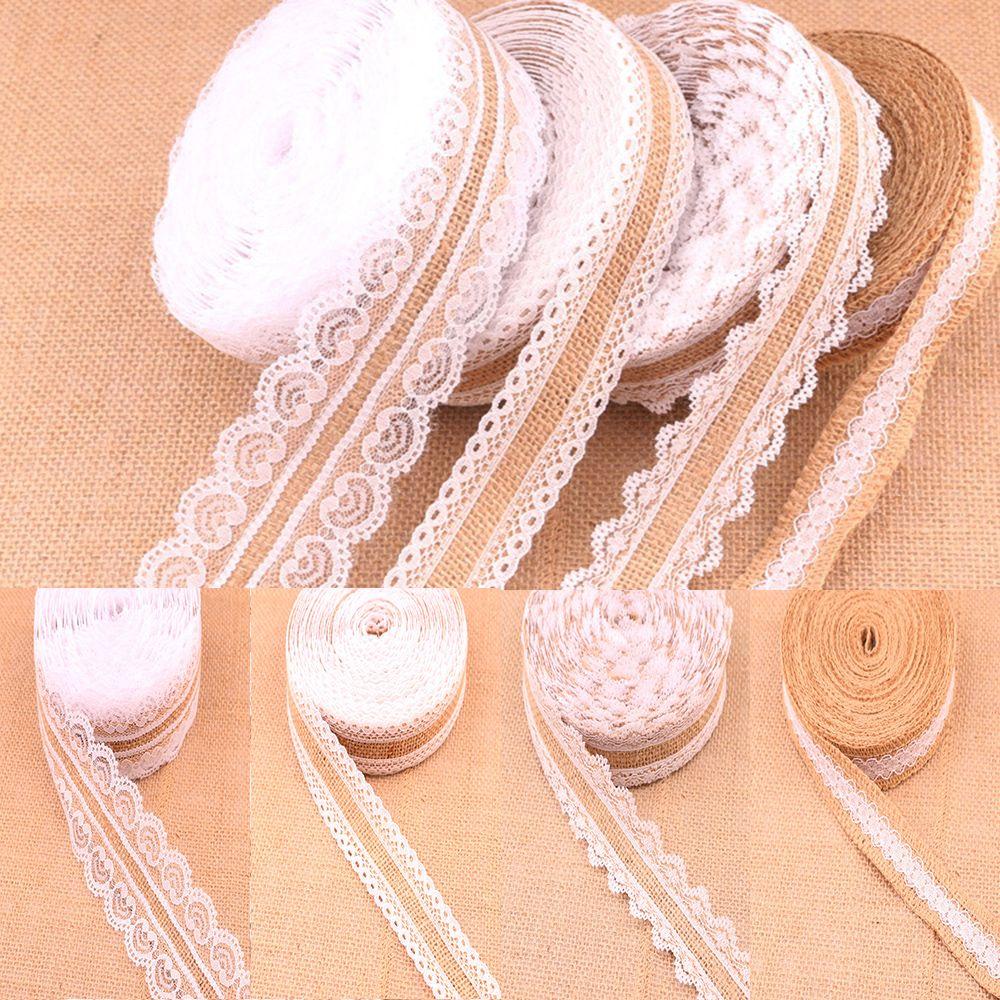 1m/roll Craft Satin Bow Wedding Lace Edge Sisal Trim Jute Burlap Hessian Ribbon