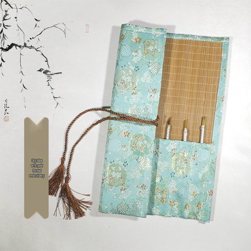 Bamboo Roll-Up Calligraphy Brush Bag: Chinese Style Pen Storage for Four Treasures of the Study