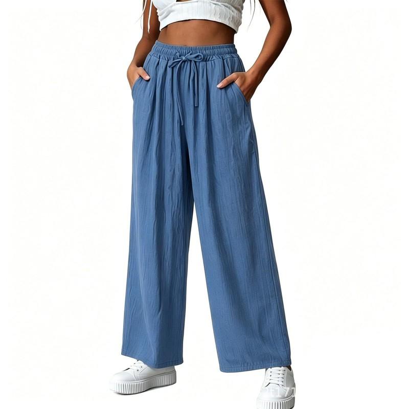 Womens High-Waisted Wide Leg Pants With Drawstring Waist Loose Fit Casual Trousers 2026