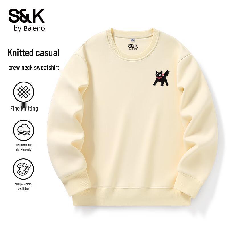 Baleno S&K Men's Casual Crew Neck Sweatshirt with JPB Bowtie Cat Print