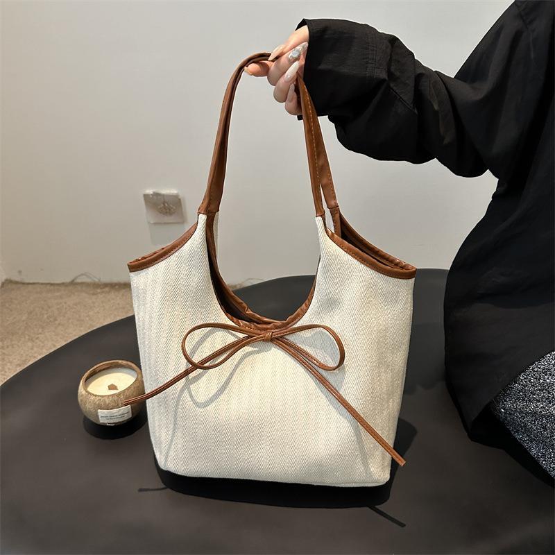 Casual commuting large-capacity striped cotton and linen bag women's new versatile shoulder bag portable tote bag