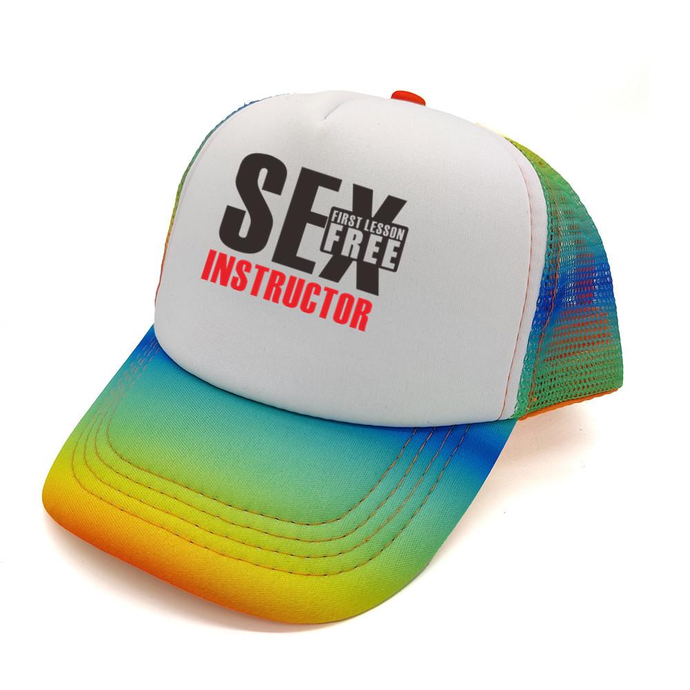 Sex Instructor First Lesson Free Trucker Cap Unisex Lustige Mütze Baseball Cap Unisex Mesh Net Caps