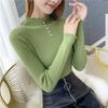 Knitted Ruffled Slim Fit Collar Pullovers Women Long Sleeved Ruched Tight Fitting Knit Top Sweater