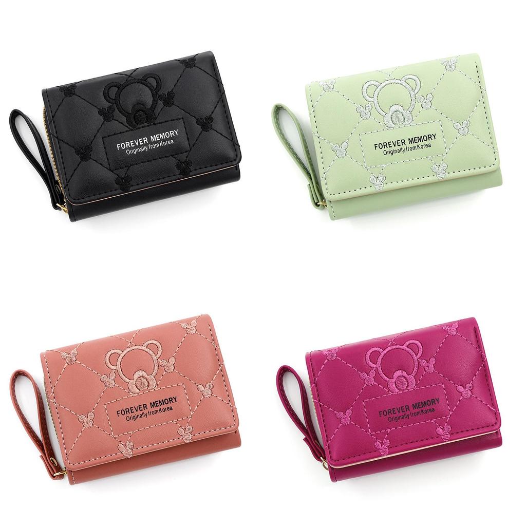 Cartoon Embroidered Pu Wallet For Women With Multiple Card Slots And Zipper Closure