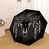1PC Bull Skull Feathers Pattern Small Travel Compact Windproof Umbrella, Automatic Folding Umbrella, Automatic Open/Close ,Gift-161