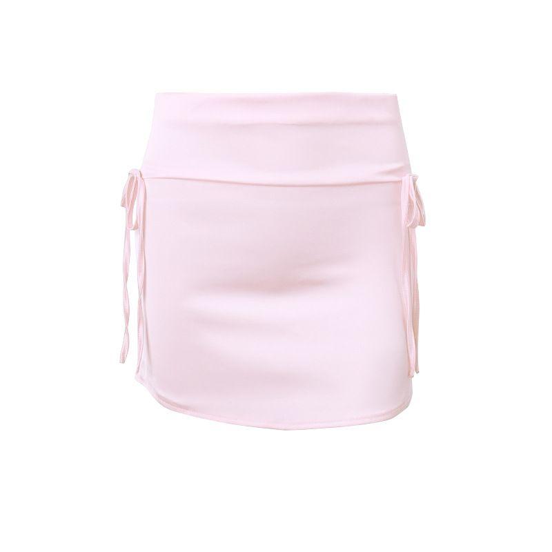 

Hip Wrap Mini Skirt New Women s Clothes Fashion European and American Style Sexy Lacing Low Waist Skirt Hip-Wrapped Little Short Dress Pink L