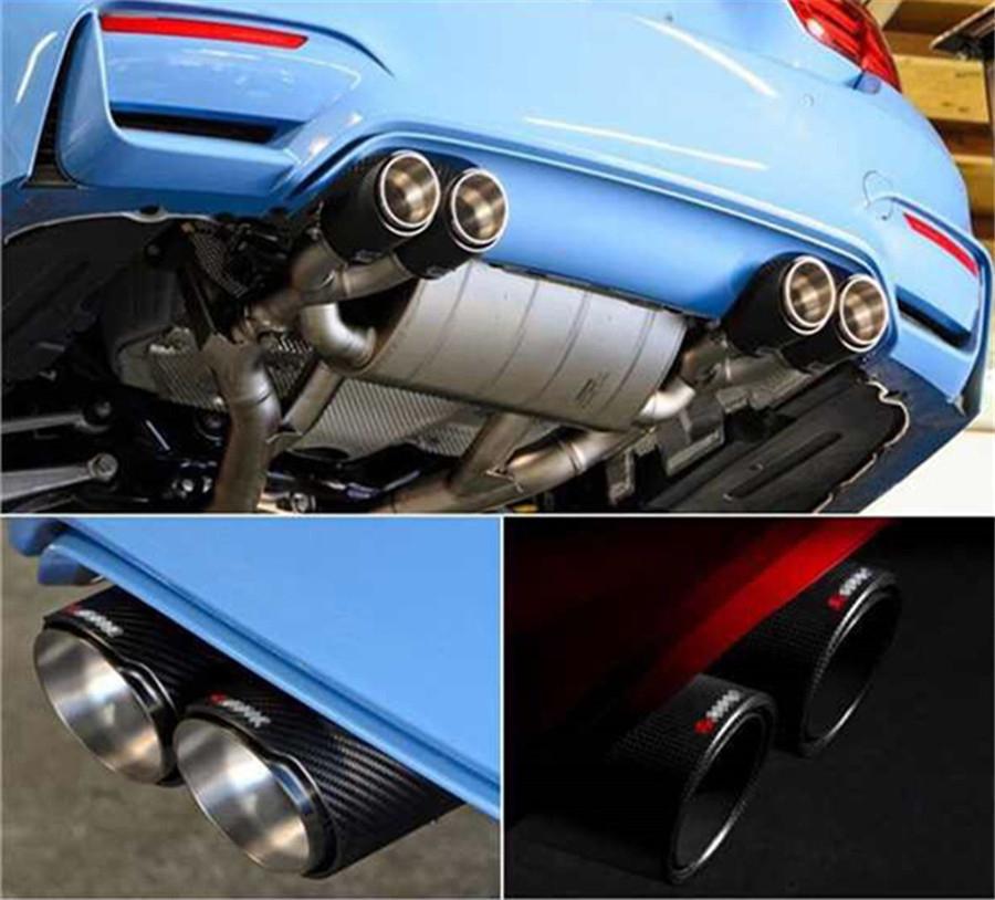 Universal Glossy 100% Real Carbon Fiber 63mm In 89mm Out Car SUV Dual Pipe Right Exhaust Pipe Tail Muffler Tip Blue
