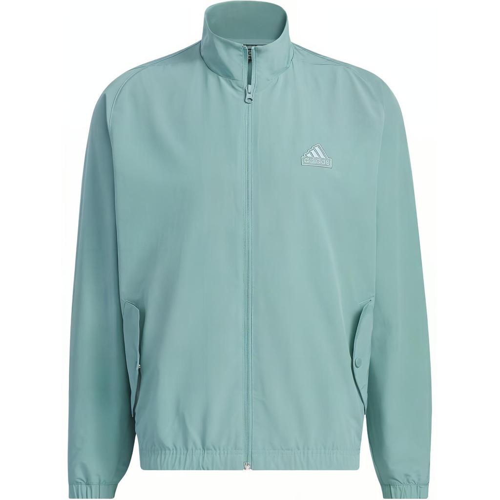 Adidas Embroidered Logo Zip-Up Collar Jacket Unisex Jackets Teal Gray JI6658