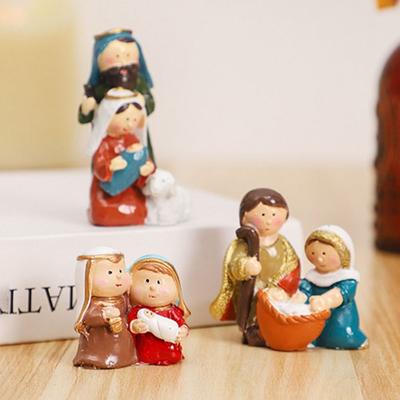 Creative Classic Holy Family Figurine Cute Decorative Christmas Manger Ornaments Cartoon Jesus Christ Figurine Christmas