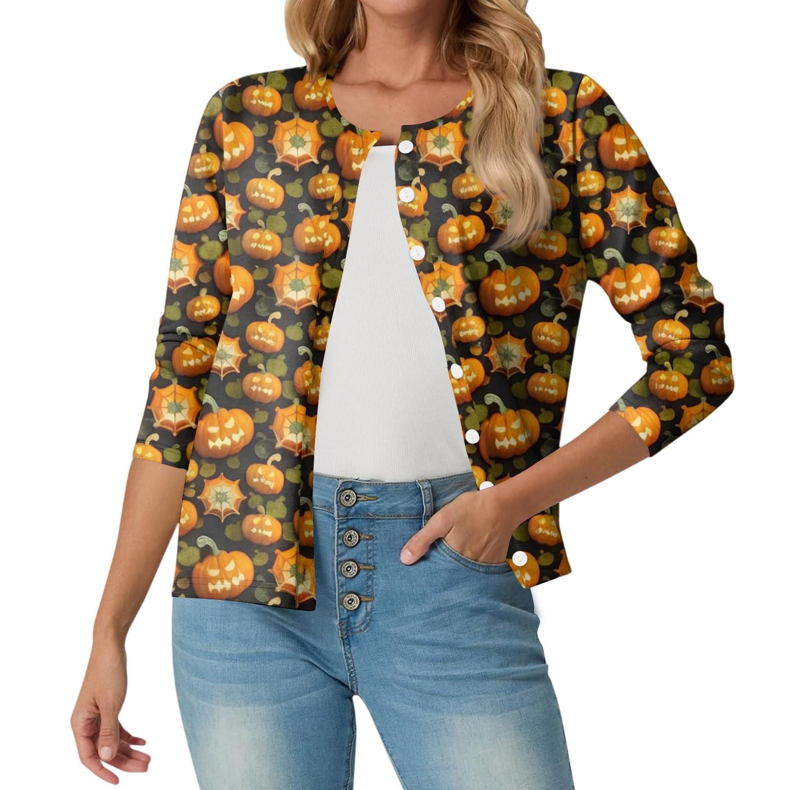 

Women s Fashionable, Casual, Comfortable Halloween Print Cardigan Jacket S помаранчевий